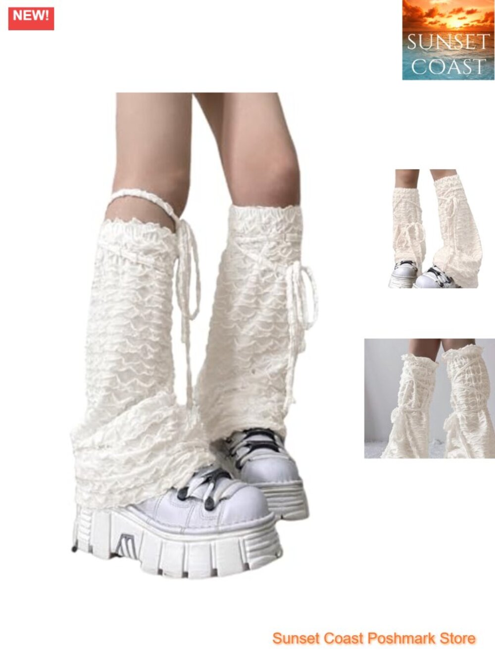 Lace Leg Warmers Knee High Pleated Lace-up Mesh Leg Sleeves